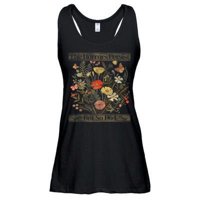 The Horrors Persist But So Do I Humor Funny Flower Design Ladies Essential Flowy Tank