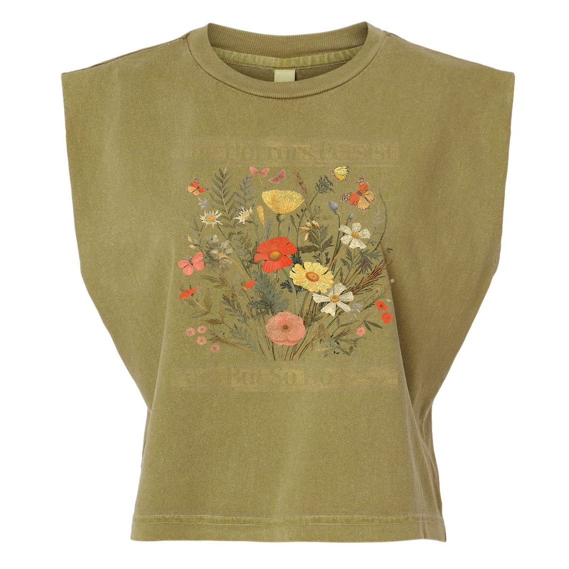 The Horrors Persist But So Do I Humor Funny Flower Design Garment-Dyed Women's Muscle Tee