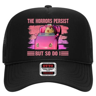 The Horrors Persist But So Do I Hamster Lover Halloween High Crown Mesh Back Trucker Hat