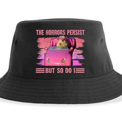 The Horrors Persist But So Do I Hamster Lover Halloween Sustainable Bucket Hat