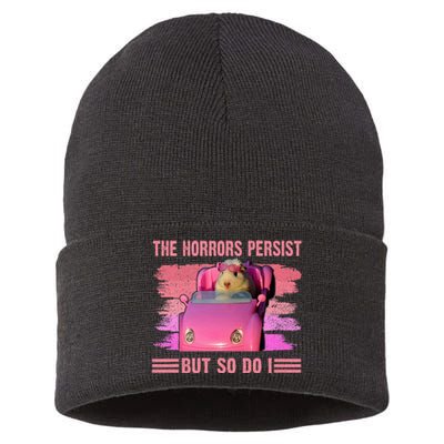 The Horrors Persist But So Do I Hamster Lover Halloween Sustainable Knit Beanie