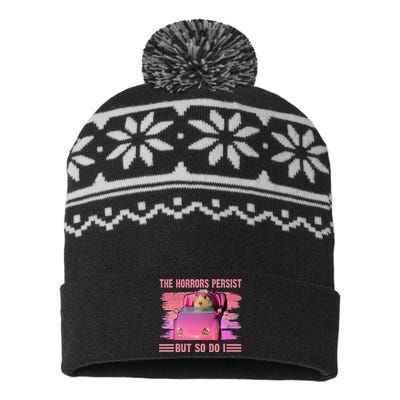 The Horrors Persist But So Do I Hamster Lover Halloween USA-Made Snowflake Beanie