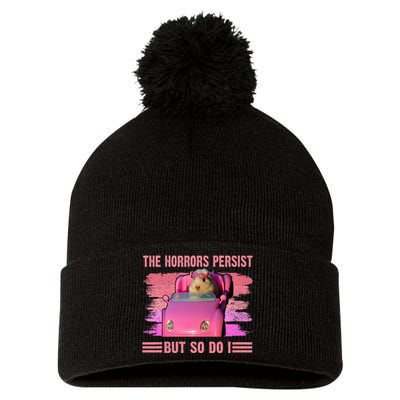 The Horrors Persist But So Do I Hamster Lover Halloween Pom Pom 12in Knit Beanie