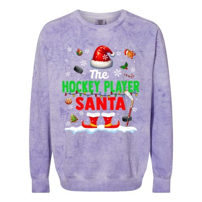 The Hockey Player Santa Christmas Team Matching Funny Party Funny Gift Colorblast Crewneck Sweatshirt