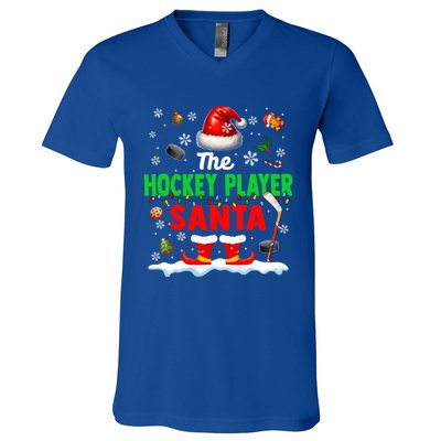 The Hockey Player Santa Christmas Team Matching Funny Party Funny Gift V-Neck T-Shirt