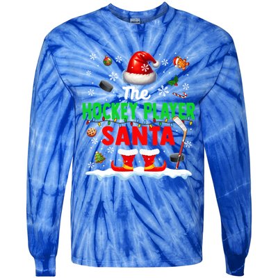 The Hockey Player Santa Christmas Team Matching Funny Party Funny Gift Tie-Dye Long Sleeve Shirt