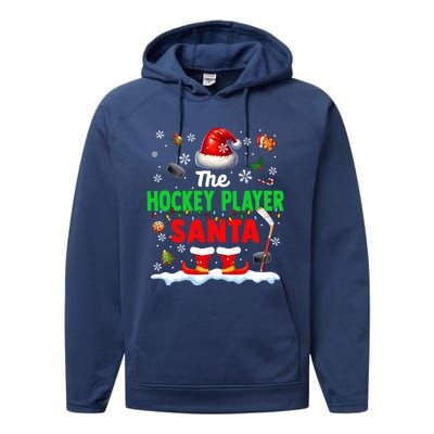 The Hockey Player Santa Christmas Team Matching Funny Party Funny Gift Performance Fleece Hoodie