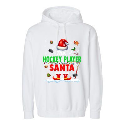 The Hockey Player Santa Christmas Team Matching Funny Party Funny Gift Garment-Dyed Fleece Hoodie