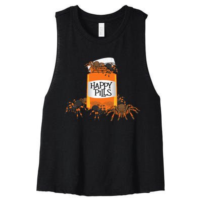 Tarantula Happy Pills Arthropod Arachnid Arachnophile Women's Racerback Cropped Tank