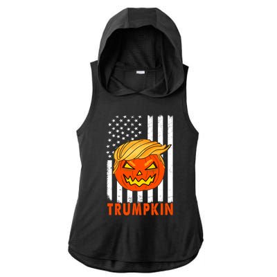 Trump Halloween Pumpkin Carving Funny Usa Flag Trumpkin Great Gift Ladies PosiCharge Tri-Blend Wicking Draft Hoodie Tank