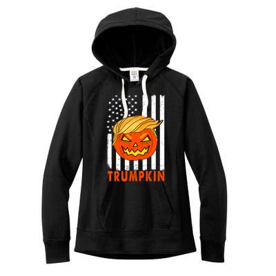 Trump Halloween Pumpkin Carving Funny Usa Flag Trumpkin Great Gift Women's Fleece Hoodie