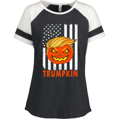 Trump Halloween Pumpkin Carving Funny Usa Flag Trumpkin Great Gift Enza Ladies Jersey Colorblock Tee