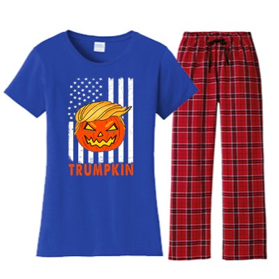 Trump Halloween Pumpkin Carving Funny Usa Flag Trumpkin Great Gift Women's Flannel Pajama Set