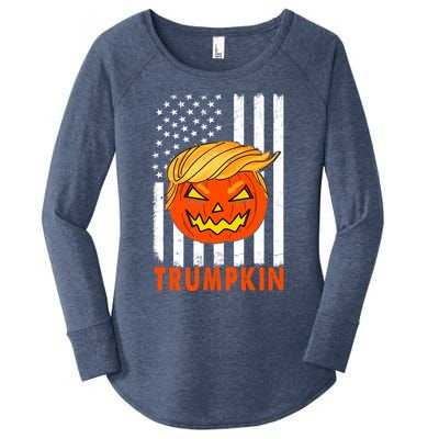 Trump Halloween Pumpkin Carving Funny Usa Flag Trumpkin Great Gift Women's Perfect Tri Tunic Long Sleeve Shirt