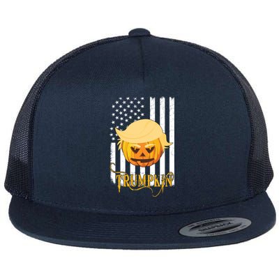 Trump Halloween Pumpkin Carving Funny Usa Flag Trumpkin Gift Flat Bill Trucker Hat