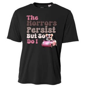 The Horrors Persist But So Do I Meme Funny Meme Funny Gen Z Funny Mouse Cooling Performance Crew T-Shirt