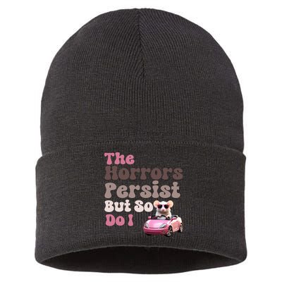 The Horrors Persist But So Do I Meme Funny Meme Funny Gen Z Funny Mouse Sustainable Knit Beanie