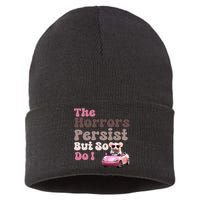 The Horrors Persist But So Do I Meme Funny Meme Funny Gen Z Funny Mouse Sustainable Knit Beanie