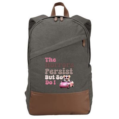 The Horrors Persist But So Do I Meme Funny Meme Funny Gen Z Funny Mouse Cotton Canvas Backpack