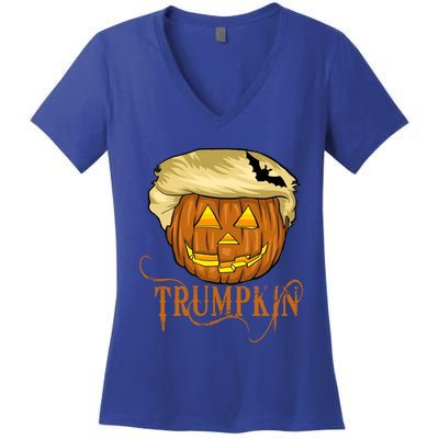 Trump Halloween Pumpkin Carving Trump Supporter Trumpkin Great Gift Women's V-Neck T-Shirt