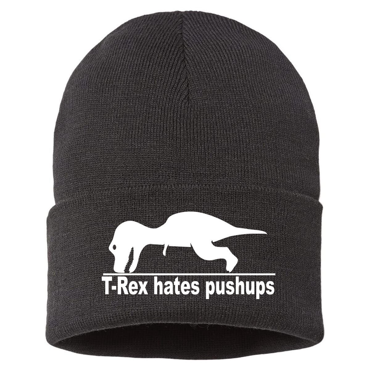 TRex Hates Pushups Funny Sustainable Knit Beanie