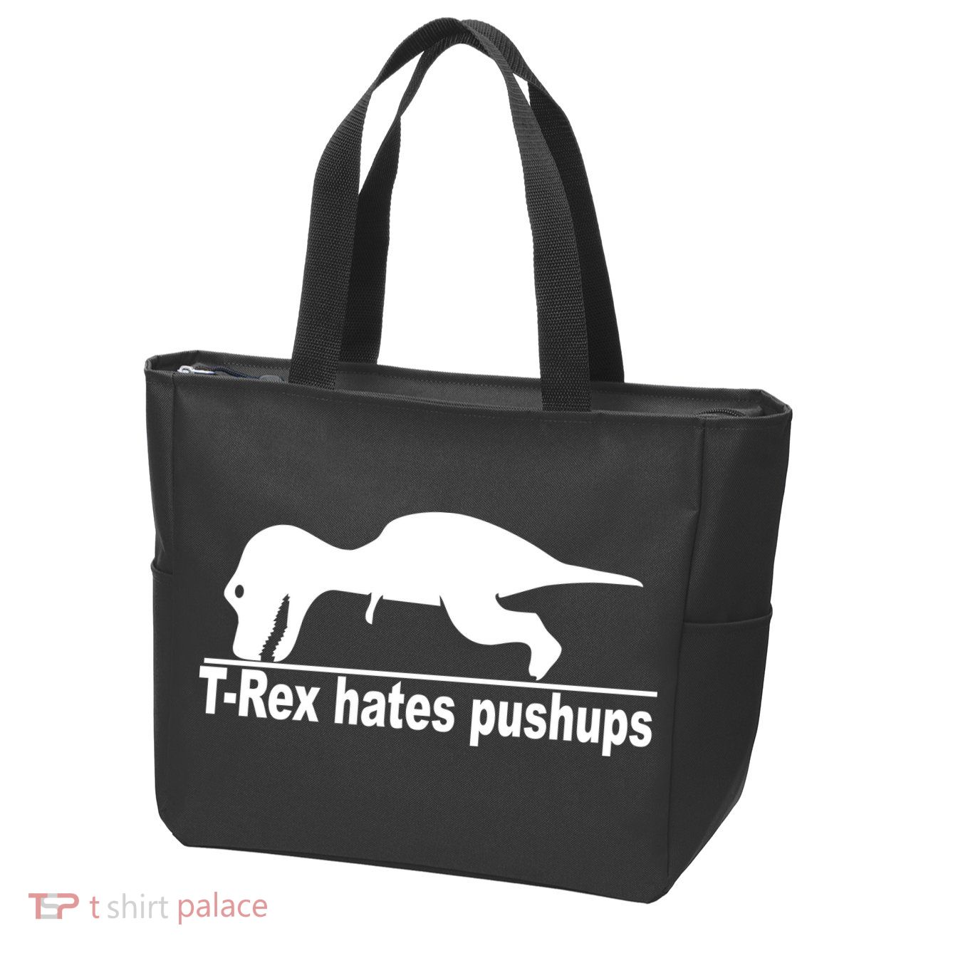 TRex Hates Pushups Funny Zip Tote Bag