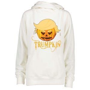 Trump Halloween Pumpkin Craving Trump Supporter Trumpkin Gift Womens Funnel Neck Pullover Hood