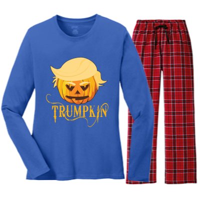 Trump Halloween Pumpkin Craving Trump Supporter Trumpkin Gift Women's Long Sleeve Flannel Pajama Set 