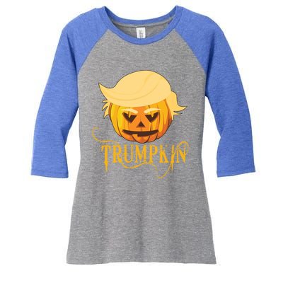 Trump Halloween Pumpkin Craving Trump Supporter Trumpkin Gift Women's Tri-Blend 3/4-Sleeve Raglan Shirt