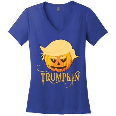 Trump Halloween Pumpkin Craving Trump Supporter Trumpkin Gift Women's V-Neck T-Shirt