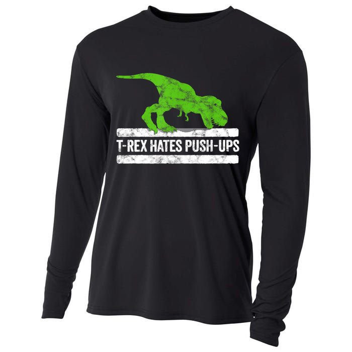 TRex Hates PushUps Dinosaur Funny Gym Push Ups Cooling Performance Long Sleeve Crew