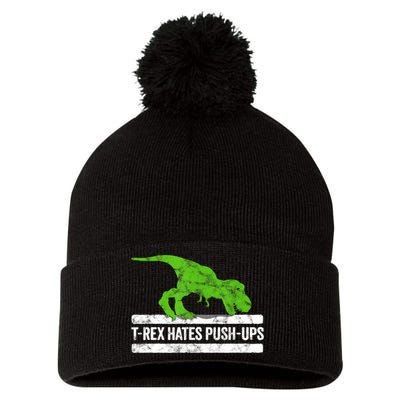TRex Hates PushUps Dinosaur Funny Gym Push Ups Pom Pom 12in Knit Beanie