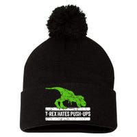 TRex Hates PushUps Dinosaur Funny Gym Push Ups Pom Pom 12in Knit Beanie