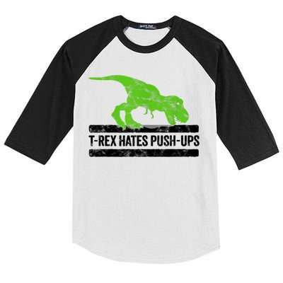 TRex Hates PushUps Dinosaur Funny Gym Push Ups Kids Colorblock Raglan Jersey