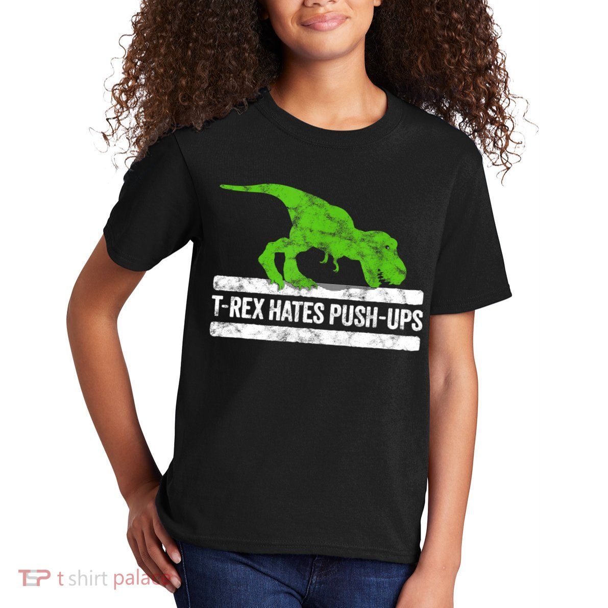 TRex Hates PushUps Dinosaur Funny Gym Push Ups Kids T-Shirt