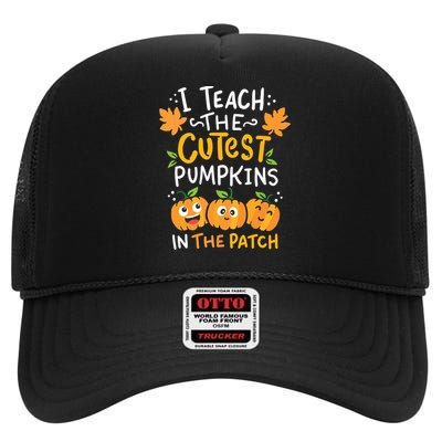 Teacher Halloween Prek Teacher Kindergarten Cutest Pumpkins High Crown Mesh Back Trucker Hat