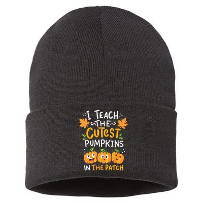 Teacher Halloween Prek Teacher Kindergarten Cutest Pumpkins Sustainable Knit Beanie