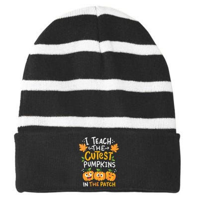 Teacher Halloween Prek Teacher Kindergarten Cutest Pumpkins Striped Beanie with Solid Band