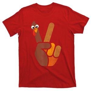 Turkey Hippie Peace Sign Graphic Fall Funny Thanksgiving T-Shirt