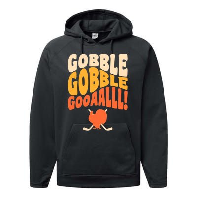 Thanksgiving Hockey Player Ice Hockey Gobble Goal Performance Fleece Hoodie