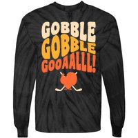 Thanksgiving Hockey Player Ice Hockey Gobble Goal Tie-Dye Long Sleeve Shirt