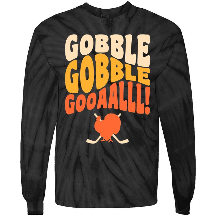 Thanksgiving Hockey Player Ice Hockey Gobble Goal Tie-Dye Long Sleeve Shirt