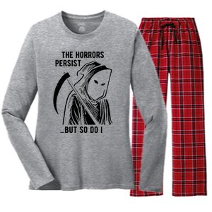 The Horrors Persist But So Do I Funny Women's Long Sleeve Flannel Pajama Set 