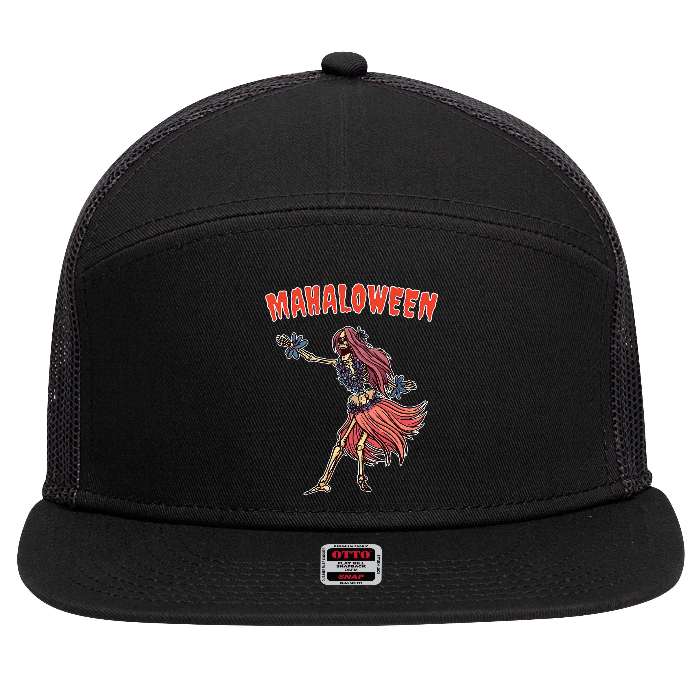 Tropical Halloween Party Mahaloween Hula 7 Panel Mesh Trucker Snapback Hat