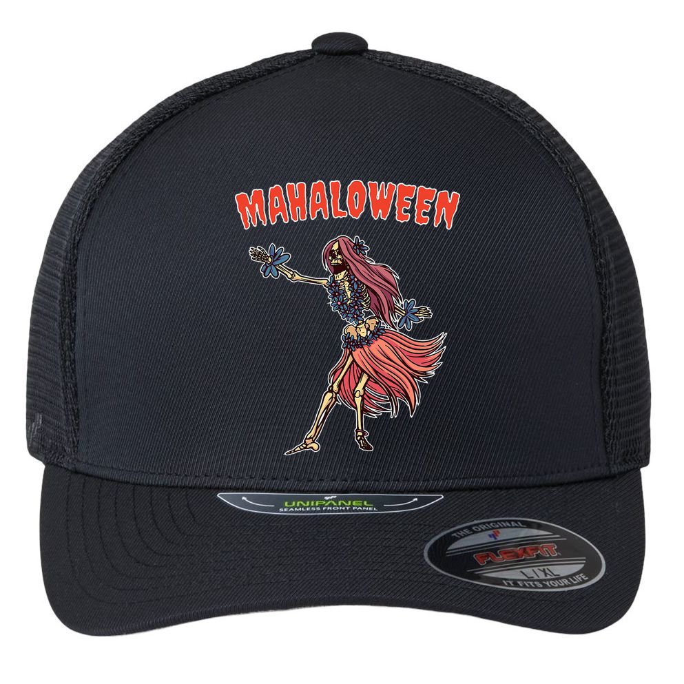 Tropical Halloween Party Mahaloween Hula Flexfit Unipanel Trucker Cap