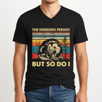 The Horrors Persist But So Do I Angry Opossum Possum V-Neck T-Shirt