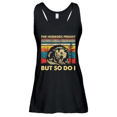 The Horrors Persist But So Do I Angry Opossum Possum Ladies Essential Flowy Tank
