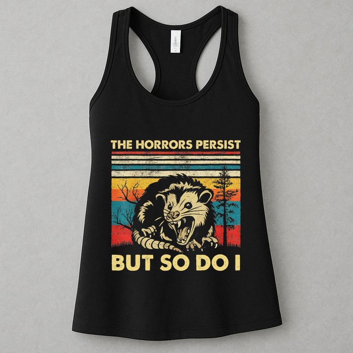The Horrors Persist But So Do I Angry Opossum Possum Womens Tank Top