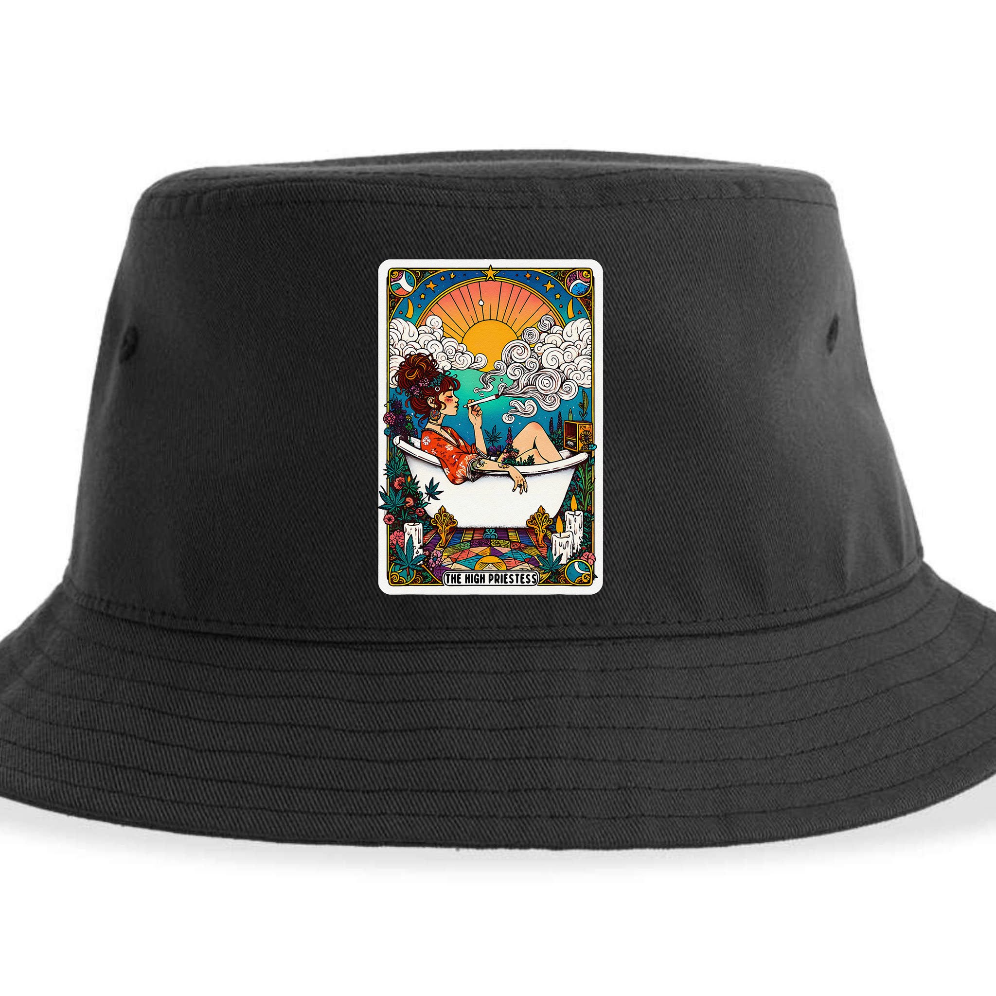 The High Priest.Ess Retro Cannabis Stoner Weed Tarot Card Sustainable Bucket Hat