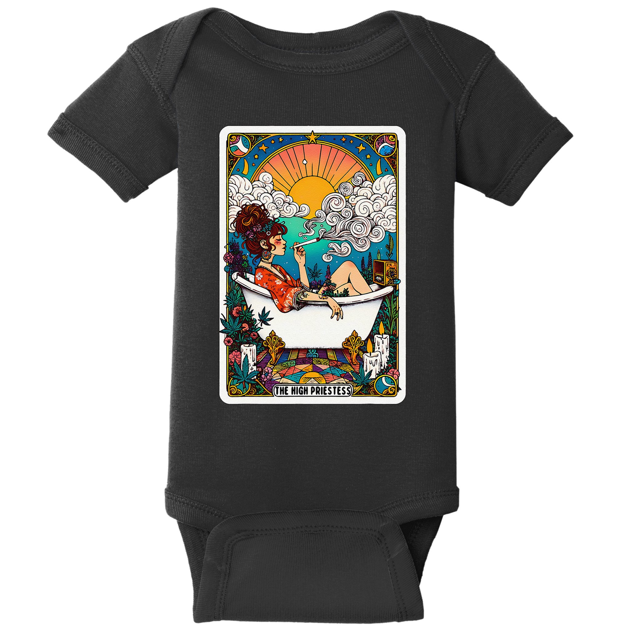 The High Priest.Ess Retro Cannabis Stoner Weed Tarot Card Baby Bodysuit
